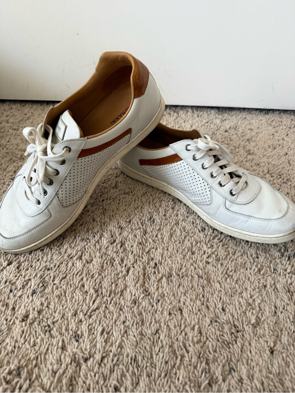 Magnanni White Leather Sneakers with Tan Accents - Picture 2 of 8